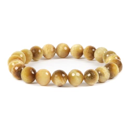 Justinstones Gemstone Crystals Chakra Beads Bracelet Crystal Healing 10mm Round Stretchable Bracelet for Her Gift - color: Faceted Heated Golden Tiger Eye