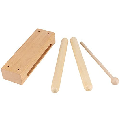 Set of 2 Wood Block Musical Instrument with Mallet Solid Hardwood Rhythm Blocks for Creating Loud and Resonant Tone