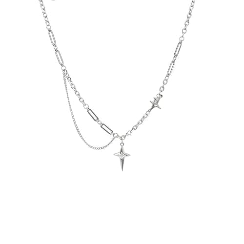 Y2k Irregular Necklace Star Pendant Moonlight Stone Fashion Collar Chain Design Spicy Silver Jewelry for Women - color: Style19
