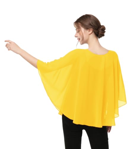 Capes for Womens Casual chiffon shawl Casual Chiffon Cape Sheer shawls and wraps Poncho Capelets Cover Up - color: Yellow Gold