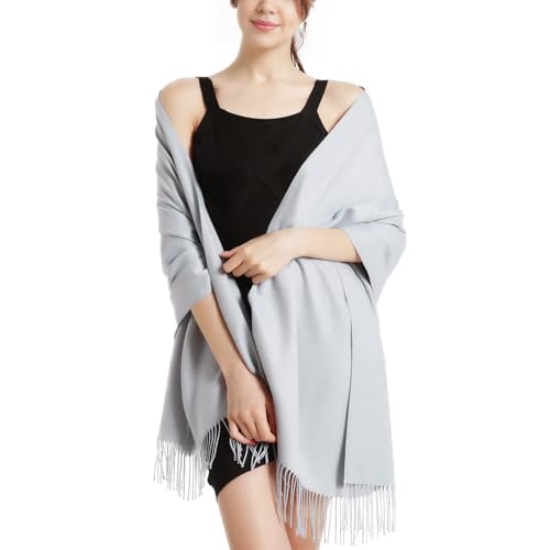 Pashmina Scarf and Shawl - Soft Women Pashminas Wrap for Wedding Evening Party dresses - color: G#. Silver Grey