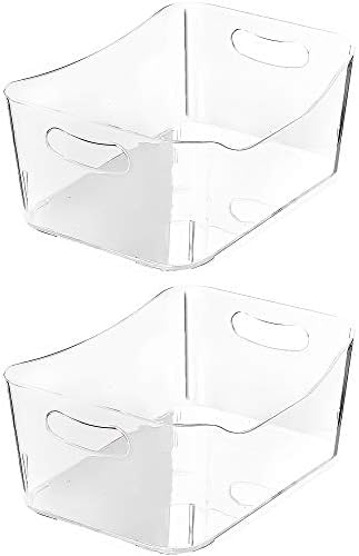 YBM HOME Storage Bins - Open Plastic Organizers and Storage Basket for Kitchen Pantry Organization, Under Sink Bathroom Storage, Toy Baskets, Food Storage Box Containers (Medium, 2 Pack, Clear) - color: Clear, size: Pack of 2