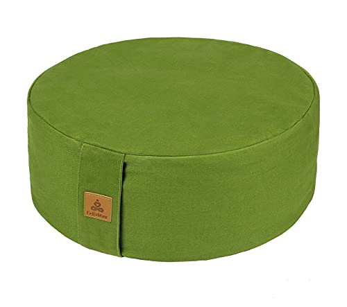 Zafu Buckwheat Meditation Cushion,D=13"/16" H=5.5",Round Zabuton Meditation Pillow,Yoga Bolster Kneeling Pillow Premium Yoga Pillow for Sitting on Floor Zippered Cotton Cover - color: Dark Green, size: 13”x13”x5”