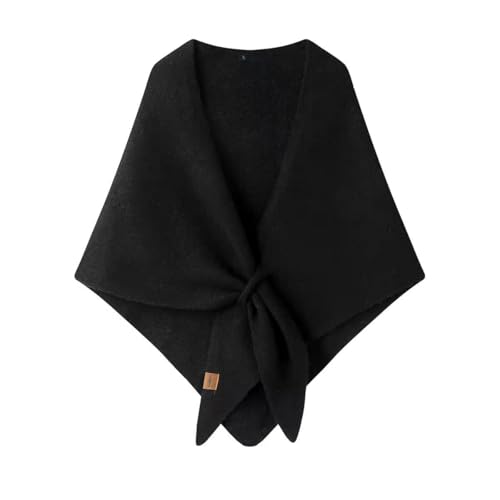Women's Pashmina Shawls Wraps Soft Knitted Poncho Cardigan Cape Cashmere Feel Shoulder Top Sweater Triangle Scarf - color: Black