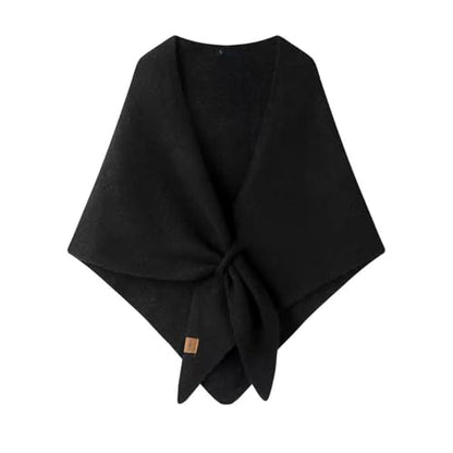 Women's Pashmina Shawls Wraps Soft Knitted Poncho Cardigan Cape Cashmere Feel Shoulder Top Sweater Triangle Scarf - color: Black