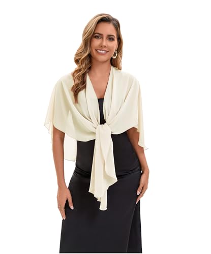 Baoqiya Chiffon Shawl Evening Scarf Shawls and Wraps for Women Wedding Party Bridal Scarves Cover Ups - color: Pale Champagne