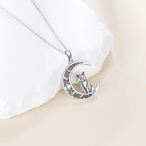 Sun and Moon Necklace 925 Sterling Silver Sun Moon Pendant Gemstone Jewelry Gifts for Women - style: Fox