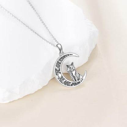 Sun and Moon Necklace 925 Sterling Silver Sun Moon Pendant Gemstone Jewelry Gifts for Women - style: Fox