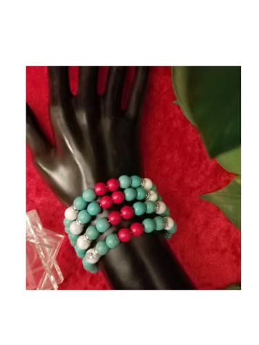 Handmade Beaded Cuff Bracelet - color: blue red