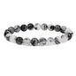 Amandastone Natural Gemstone 8mm Round Beads Stretch Bracelet 7 Inch - color: Black Rutilated Quartz
