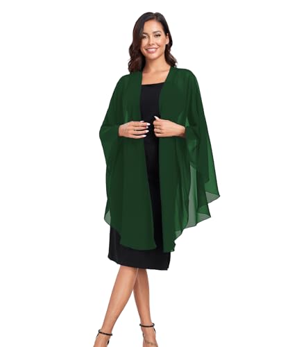 TONGFANTFL Shawls Wraps for Evening Wedding Party Chiffon Scarf Soft Bridal Wraps Wedding Guest Shawl Coverage - color: Dark Green