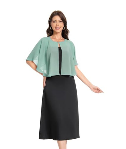 Baoqiya Capelets for women Chiffon Cape Soft Shawls and Wraps Wedding Capes 1920s flapper Cover Up - color: Bean Green