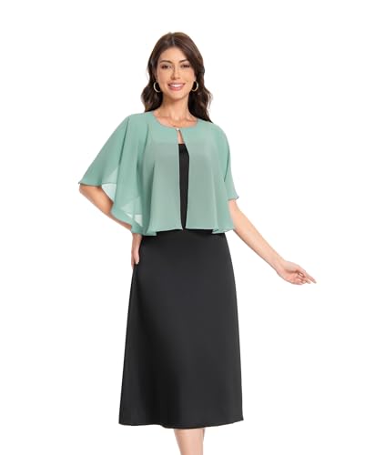 Baoqiya Capelets for women Chiffon Cape Soft Shawls and Wraps Wedding Capes 1920s flapper Cover Up - color: Bean Green