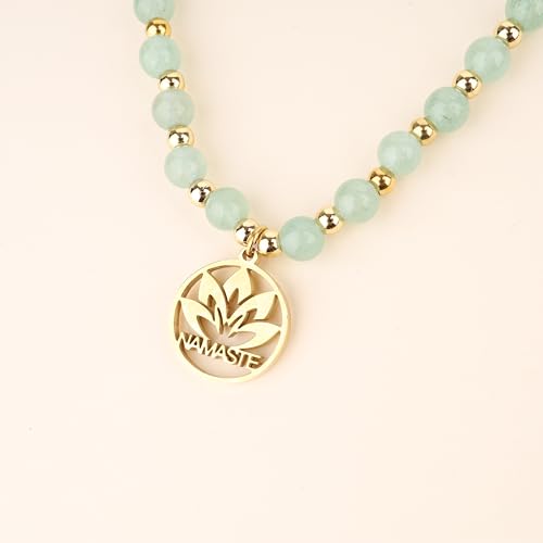 COAI Japamala Namaste Charm 108 Mala Beads Wrap Bracelet Stone Beaded Necklace - style: Green Aventurine