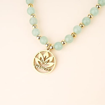 COAI Japamala Namaste Charm 108 Mala Beads Wrap Bracelet Stone Beaded Necklace - style: Green Aventurine