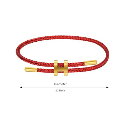 Bracelets for Women Adjustable Charm Bracelet, 18k Gold-plated Buckle Design Titanium Steel Wire Rope Women's Gift Jewelry - color: Red-Red