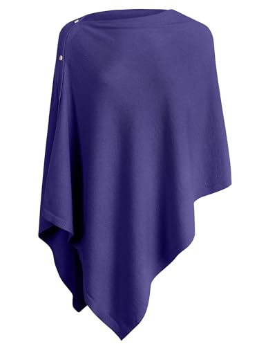 PULI Women's Versatile Knitted Shawls Scarf Poncho Sweater with Buttons Lightweight Spring Summer Fall Wraps - color: A-royal Purple