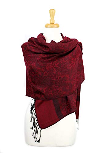 PASKMLNA Paisley Jacquard Pashmina Shawl Wrap Scarf Stole - color: Burgundy Black