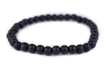 Wood Bead Bracelet - color: Charcoal Black, size: Small Beads