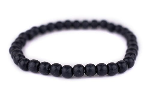 Wood Bead Bracelet - color: Charcoal Black, size: Small Beads