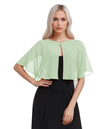 TONGFANTFL Women's Soft Chiffon Capelets Shawls and Wraps for Evening Wedding Cape Bole Cover Up - color: Sage Green