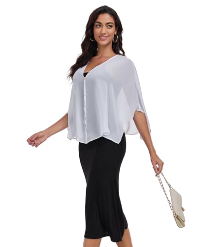 Shawls and Wraps for Evening Dresses Chiffon Soft Shawl for Wedding Guest Party Cover Up - color: White