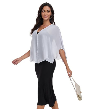 Shawls and Wraps for Evening Dresses Chiffon Soft Shawl for Wedding Guest Party Cover Up - color: White