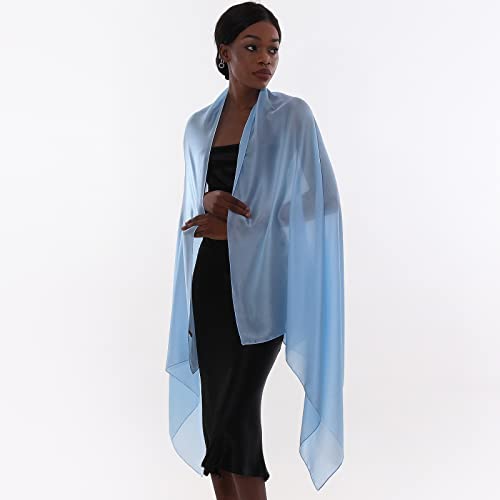 Womens Scarf Pashmina Shawls and Wraps for Evening Dresses Like Chiffon Silk Scarf for Bridal Wedding - color: Blue