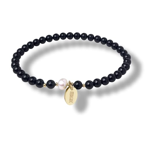 Morchic 4mm Natural Gemstone Beads Stretch Bracelet for Women, With Freshwater Pearls, Energy Gem Birthday Gift for Her 7.2” - color: Black Tourmaline