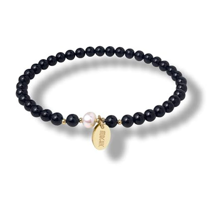 Morchic 4mm Natural Gemstone Beads Stretch Bracelet for Women, With Freshwater Pearls, Energy Gem Birthday Gift for Her 7.2” - color: Black Tourmaline