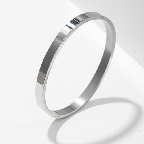 Gold Bangle for Women - 18K Gold Plated Stainless Steel Love Friendship Crystal Bracelets with Cubic Zirconia - color: C-6mm SILVER
