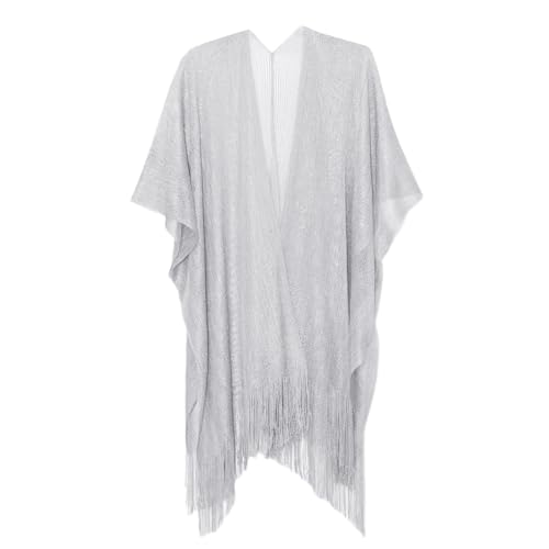 Sparkle Metallic Evening Shawls for Women formal Party Dresses Beach Travel Cardigan Shawl Wrap for Swimsuit - color: A-silver