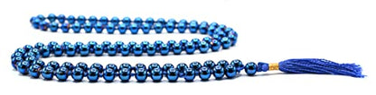 Amazing Gemstone Japa Mala 108 Prayer Beads Necklace and Wrist Mala Bracelet for Meditation - color: Blue Peacock Hematite, size: Hand Knotted
