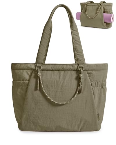 BAGSMART Yoga Tote Bag for Women with Knotted Handle, Lightweight Pilates Bag with Yoga Mat Holder, Gym Bag for Work Travel - color: Olive Green