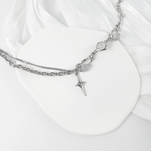 Y2k Irregular Necklace Star Pendant Moonlight Stone Fashion Collar Chain Design Spicy Silver Jewelry for Women - color: Style1
