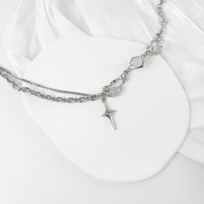 Y2k Irregular Necklace Star Pendant Moonlight Stone Fashion Collar Chain Design Spicy Silver Jewelry for Women - color: Style1