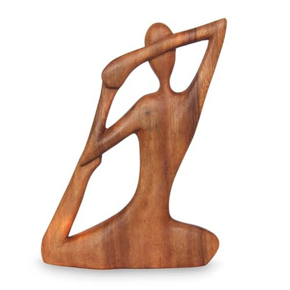 NOVICA Brown Suar Wood Yoga Sculpture, 7.75" Tall 'Yoga Stretch'