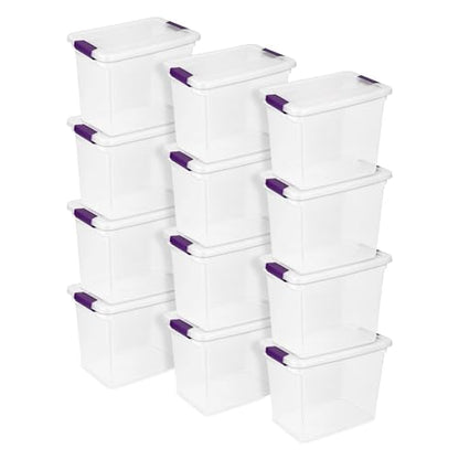 Sterilite 12-Pack 27 Quart ClearView Latch Box, Stackable Organizer Bins with Latching Lids - Clear Plastic Organization Containers for Closet, Bedroom, Shelving Units and Everyday Home Storage - size: 12 Pack, style: 27 Quart
