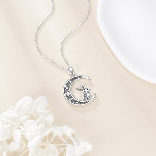 Sun and Moon Necklace 925 Sterling Silver Sun Moon Pendant Gemstone Jewelry Gifts for Women - style: Bunny