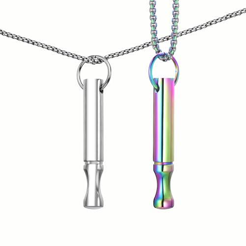 Mindfulness Breathing Necklace Stress Relief Pendant Stainless Steel Anxiety Breathe Necklace for Women Men - color: Steel+Rainbow