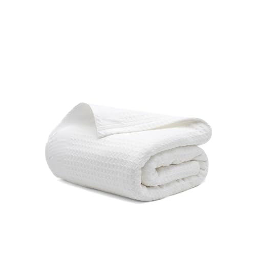 Salt Earth 100% Cotton Waffle Blanket, Queen Size 90"x92" – Lightweight All Season Throw Blanket for Couch, Bed & Bedroom, Soft Modern Cozy Cotton Blanket (White) - color: White, size: Queen