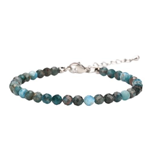 Crystal Bracelet for Women, Natural 4mm Faceted Beads Adjustable Bracelet, Small Beaded Healing Gemstone Bracelet - color: Blue Apatite