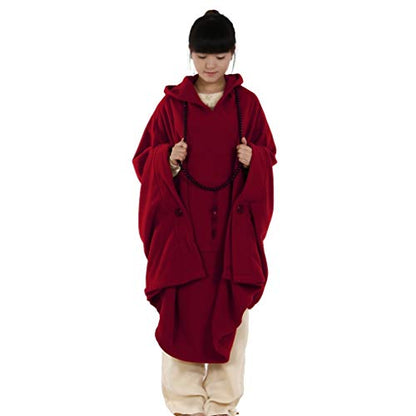 Meditation Buddhist Hooded Cloak Coat Women Men Outfit Oversize Coat - color: Maroon, size: Medium
