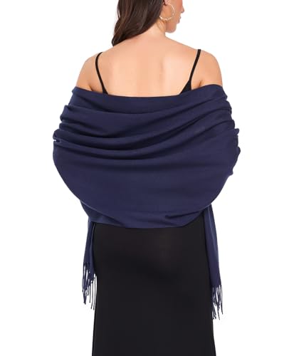 Pashmina Shawl and Wraps for Evening Dresses Resemble Cashmere Scarf for Women Wedding Winter Warm Shawls - color: Navy