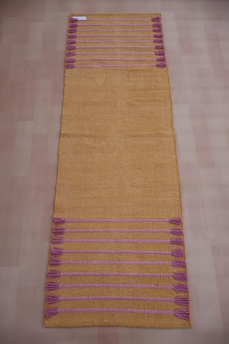 Jaipur Art & Rugs Cotton Yoga Rug - Eco-Friendly Hand-Woven Thick Mat (24”x72”x5mm) for Everyday Fitness at Home - Comfortable & Extra-Long - color: Mustard-Pink