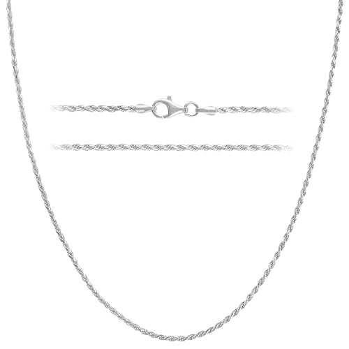 KISPER Solid 925 Sterling Diamond Cut 1.6mm Rope Chain Necklace for Women - Italian Made Durable Hypoallergenic Jewelry 16 18 20 22 24 30 Inch - size: 22 inches