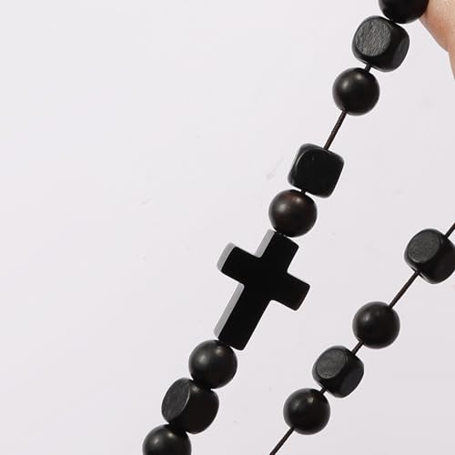 MILAKOO Wooden Bracelet with Black Stainless Steel Cross Charms Bead Christian Gifts for Women Men - color: B1