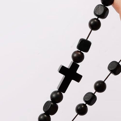 MILAKOO Wooden Bracelet with Black Stainless Steel Cross Charms Bead Christian Gifts for Women Men - color: D1