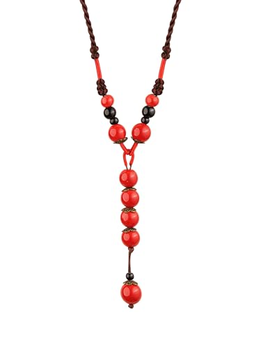 MINACHI Vintage Bohemian Ethnic Colorful Ceramic Bead Long Y Necklace, Hippie Boho Summer Fashion Jewelry Gift for Women - color: S13