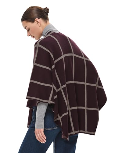 PULI Women's Elegant Shawl Wraps Soft Open Front Poncho Sweater for Spring Fall Winter - color: Classic Check-burgundy and Oatmeal